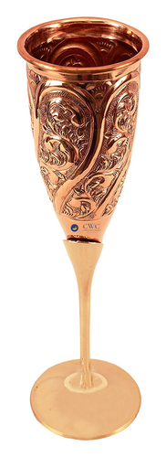 Embossed Flute Design Copper Brass Goblet Glass, 200 Ml