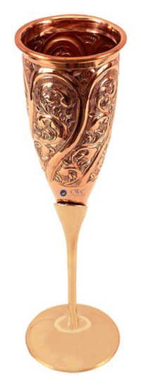 Embossed Flute Design Copper Brass Goblet Glass, 200 Ml