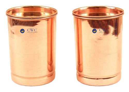 Set Of 2 Copper Glass Tumbler With Lid, 400 Ml Each