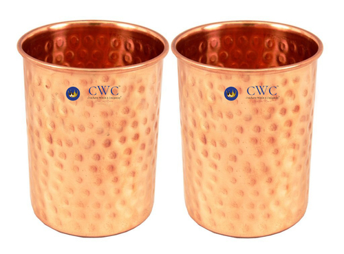 Set Of 2 Hammered Copper Glass Tumbler, 250 Ml
