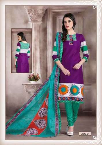 Fancy Salwar Suits - Cotton Fabric, Printed Top & Dupatta, Plain Bottom, 12 Designs | Elegant Design, Fine Finish, Party Wear