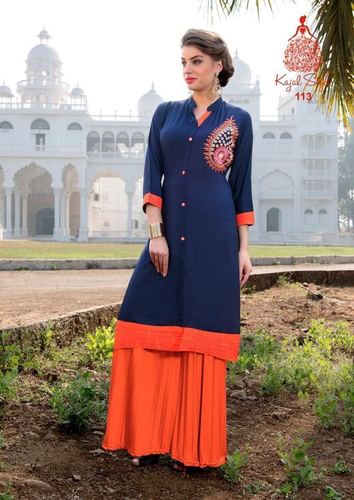 Traditional Kurti - Cotton Blend, Size L/XL, Blue Printed Design | Simple 3-4th Sleeve Fashion for Ladies