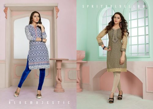 Cotton Printed Kurtis - Size L, Beige | Stylish, Comfortable, Versatile, MOQ 12