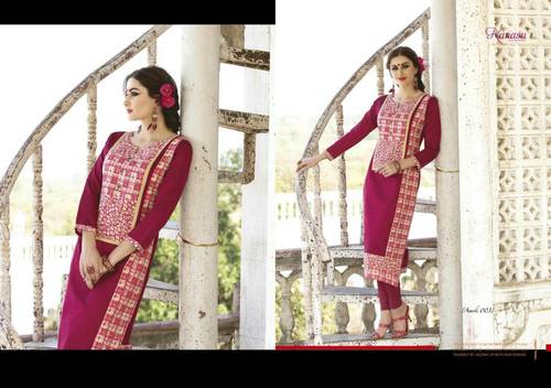 Pink Silk With Cotton Print Kurtis