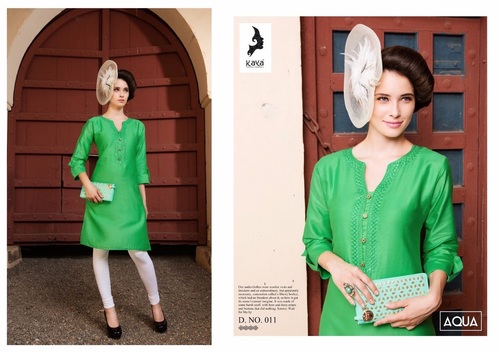Cotton Short Kurtis - Cotton, Sizes L & XL, Green Color | 3/4th Sleeve, Simple Style, Plain Pattern for Ladies