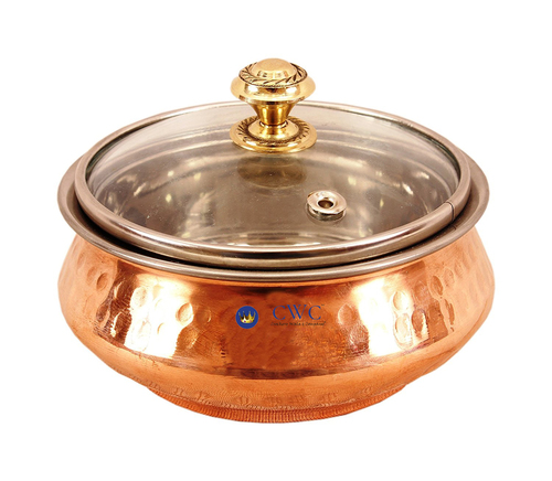 3.0" X 4.8" Steel Copper Handi With Glass Lid, 300 Ml