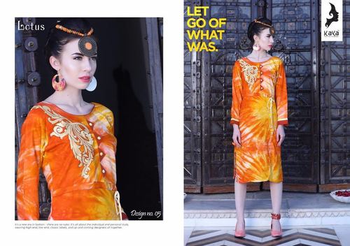 Yellow Digital Rayon Printed Kurtis