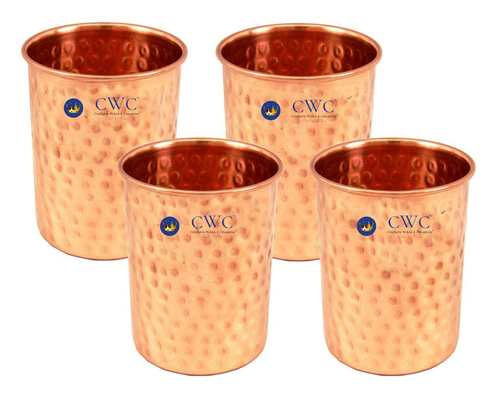 Set Of 4 Hammered Copper Glass Tumbler, 250 Ml Each