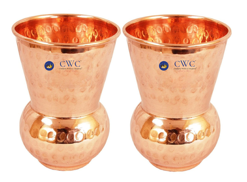 Set Of 2 Handmade Copper Hammered Tumbler, 375 Ml