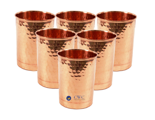 Handmade Pure Copper Set Of 6 Glass Cup