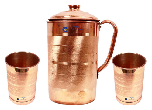 Pure Copper Silver Touch Jug Pitcher With 2 Copper Glass Cup