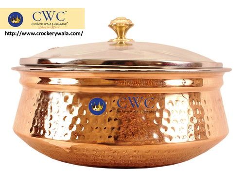 Hammered Steel Copper Casserole Donga With Glass Lid, 1350Ml