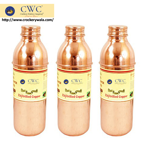 Set Of 3 Handmade Copper Thermos Design Water Bottle, 800 Ml