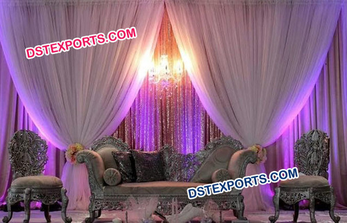 Latest Design Silver Wedding Furniture - Treated Wood Sofa Set, Leather Seats, Hand Carved, Royal Look