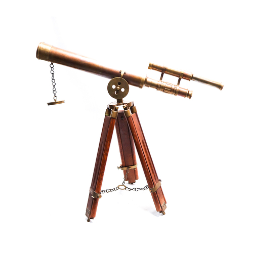 Antique Finish Double Barrel Brass Telescope with Tripod Stand