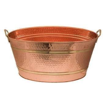 Copper Ice Container - Oval Shape, Hammered Finish, Variable Capacity | Durable, Lightweight, Easy to Clean, Elegant Design, 2 Handles