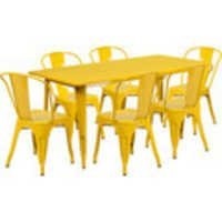 Dining Set - Metal, 37x17x17 Inches Chair, 30x65x32 Inches Table | Polished Finish, Rectangular Shape, Lemon Yellow Color