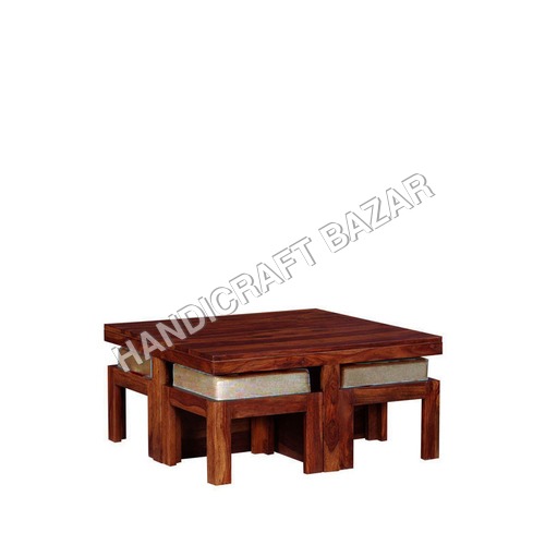 Solid Wood Table with 4 Stools