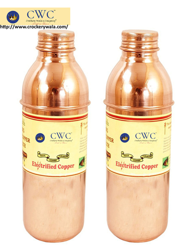 Set Of 2 Fanta Design Copper Bottle, 800 Ml Each - Pure Copper, 800ml Capacity, Electrolytically Purified Finish, Screw Cap Lid