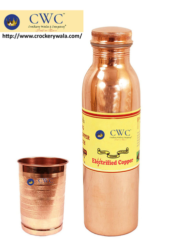 Joint Free Leak Proof Copper Water Bottle & 1 Glass Tumbler
