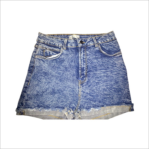 Ladies Shorts - Denim, Blue | Zipper Closure, Printed Design For Girls
