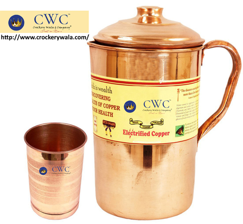 Copper Jug Pitcher With 1 Glass Tumbler