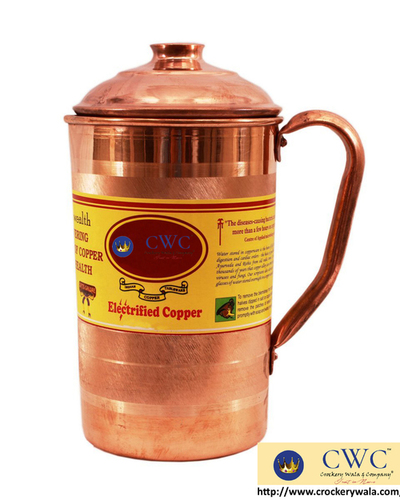 Handmade Pure Copper Jug Pitcher With Lid - 1300 Ml
