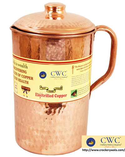 8.5" X 4.5" Pure Copper Hammered Pitcher Jug, 1700 Ml