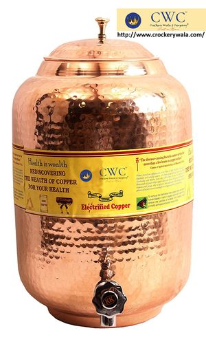 9.0" X 4.5" Copper Hammered Joint Free Water Pot Matka