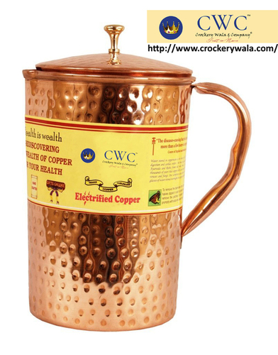 9.0" Handmade Copper Hammered Jug Pitcher Volume, 1900 Ml