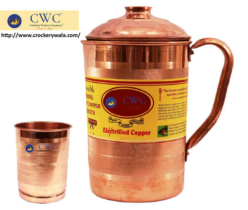 Copper Jug Pitcher With 1 Glass Tumbler