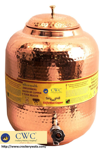 Hammered Copper Water Dispenser Container Pot Matka, 13 Ltr
