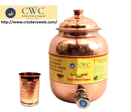 Handmade Copper Water Pot With Copper Glass, 1.5L & 300 Ml