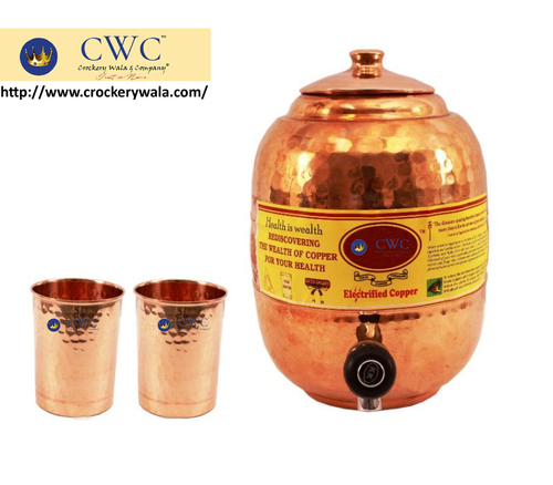 Handmade Copper Water Pot Tank Matka With 2 Glass Tumbler