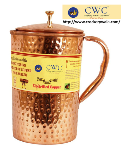 Handmade Pure Copper Designer Jug Pitcher, 1400 Ml
