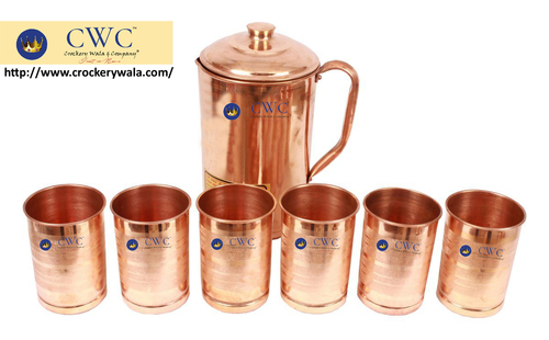 Handmade Jug Pitcher With 6 Copper Glass Cup