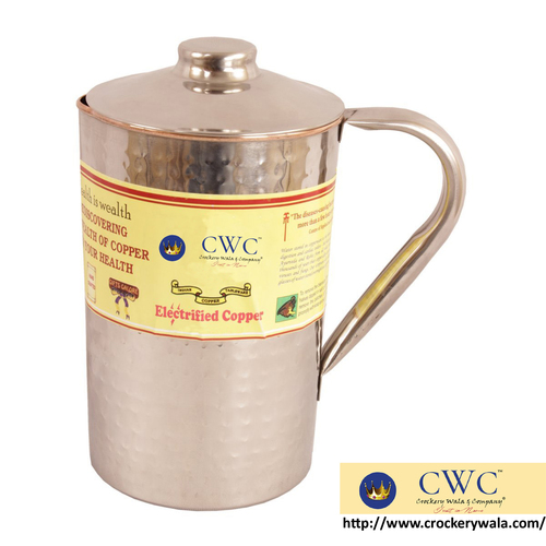 Steel Copper Hammered Jug Pitcher With Lid, 1300 Ml
