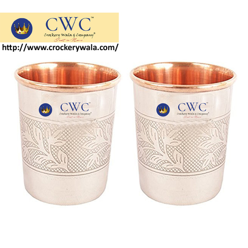 Set Of 2 Steel Copper Glass Tumbler, 250 Ml