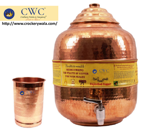 Copper Water Pot Tank Matka With 1 Copper Glass Tumbler Cup