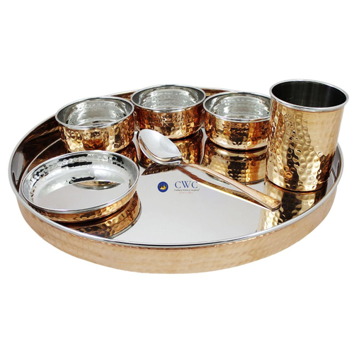 Set Of 2 Steel Copper Thali Set Dinner Set, 10 Pieces Each