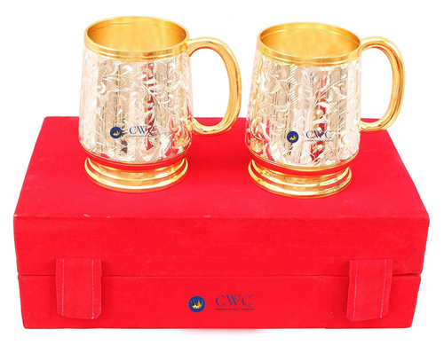 Silver Plated Gold Polished Handcrafted 2 Beer Mug Set