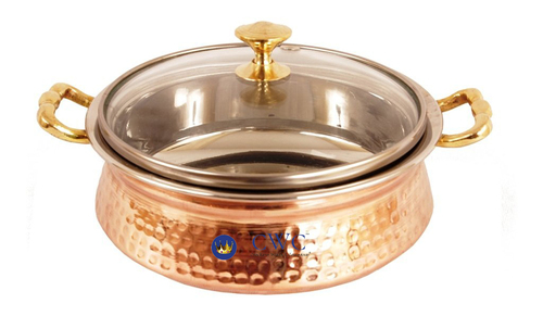 Hammered Steel Copper Casserole Donga With Glass Lid, 700 Ml
