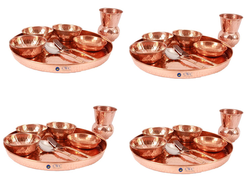 Handmade Pure Copper Set Of 4 Kitchen Dinner Set,8 Piece