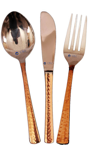 Set Of 3 Steel Copper Cutlery Set- 1 Spoon, 1 Fork & 1 Knife