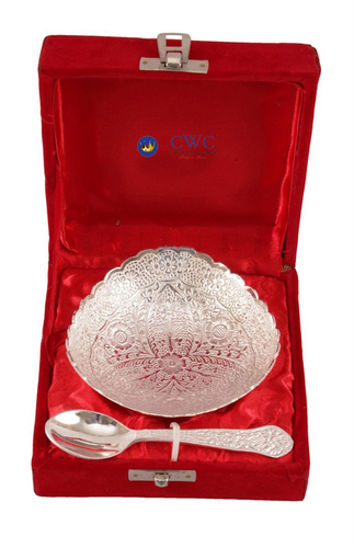 Silver Plated Bowl Deep Dish 1 Spoon With Gift Packing Box