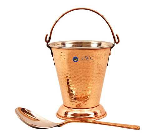 Pack Of 2 Steel Copper Bucket Balti With 1 Serving Spoon