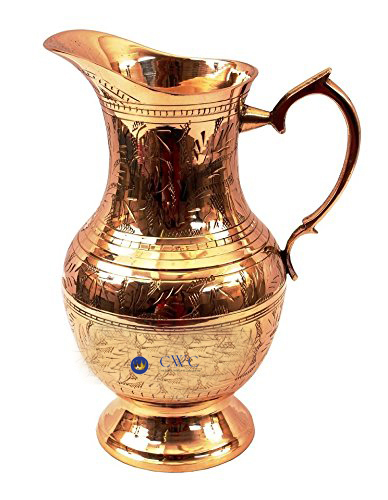 Embossed Design Mughlai Style Brass Jug Pitcher, 1050 Ml