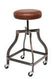Vintage leather stool with wheel