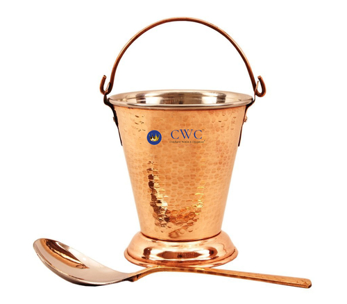 Pack Of 2 Steel Copper Bucket Balti With 1 Serving Spoon
