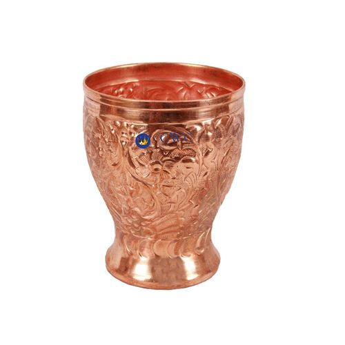 Embossed Design Copper Goblet Glass Tumbler, 350 Ml